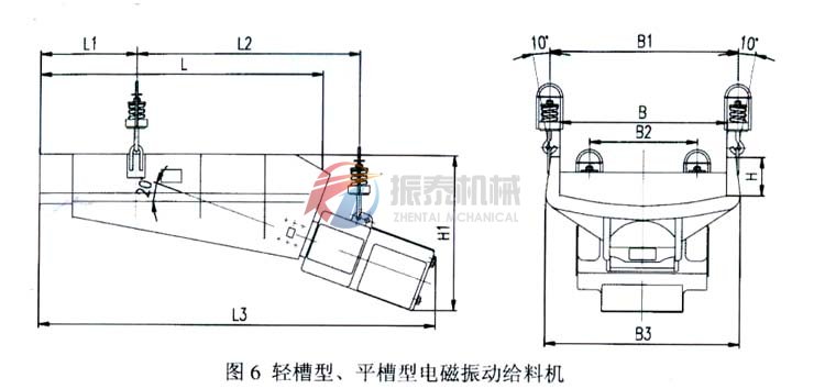 輕槽型、平槽型電磁振動(dòng)給料機(jī)外形示意圖